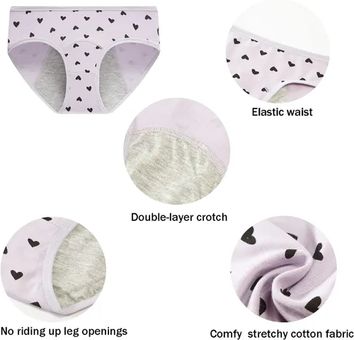 Vista 5 de Demifill Adolescente Niñas Periodo Ropa Interior Algodón Suave Mujeres Bragas Para Adolescentes Escritos