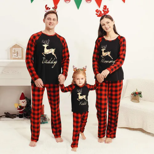 Vista 2 de Camidy Family Matching Outfits Christmas Pajamas Set Reindeer Striped Xmas Sleepwear Homewear PJ for Pet Baby Kids Mom Dad