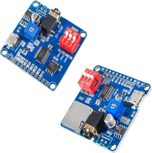 Vista 8 de 2 unids placa de módulo de reproducción de voz reproductor de MP3 Módulo de voz de música, 5W 64MBit Flash Serial Control SD/TF Tarjeta IO