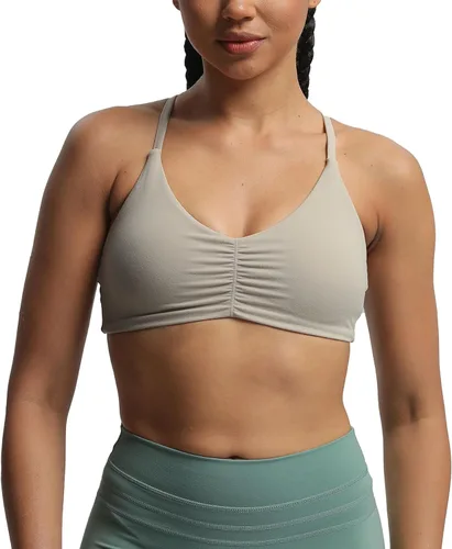 Vista 5 de Aoxjox Brasier deportivo de entrenamiento para mujer, camiseta sin mangas con espalda cruzada, fruncida, con relleno, para yoga