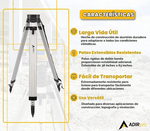 Vista 4 de Trípode de aluminio AdirPro con abrazadera rápida
