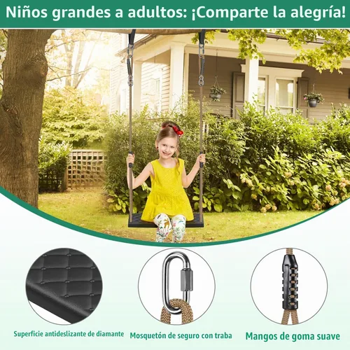 Vista 2 de SELEWARE Asiento de columpio resistente con cuerda ajustable, columpio de A: Asiento oscilante negro (1 paquete)