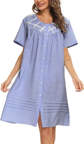 Vista 2 de AVIIER Vestido de casa para mujer, manga corta, abrigo de casa, bata con botones, ropa de dormir S-XXL