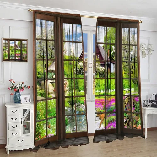 Vista 352 de Cortinas de paisaje, ventana 3D, primavera, bosque, vida silvestre, paisajes de naturaleza, dormitorio, sala de estar, cortinas térmicas opacas de 2