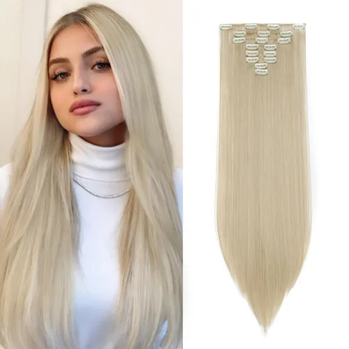 Vista 42 de S-noilite 8 piezas de extensiones de cabello largo con clip para mujer, extensiones de cabello sintético de doble trama, 18 pulgadas, #12H24 Honey