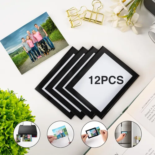 Vista 2 de STTMGN Portarretratos magnéticos con borde negro (2.5 x 3.5 pulgadas, paquete de 12), tamaño mini-cartera, fundas magnéticas para fotos, bolsillos