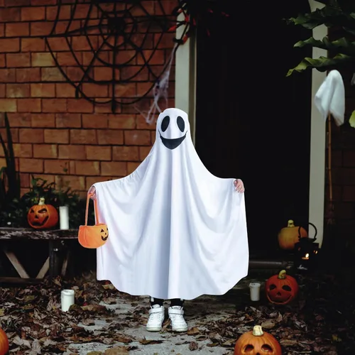 Vista 5 de CCINEE Disfraz de fantasma abucheo y amistoso, vestido andrajoso unisex, suministros de juego de rol para niños pequeños, Halloween, espeluznante