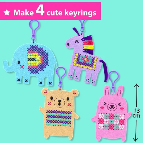 Vista 3 de KRAFUN Kits de Punto de Cruz para Niños Principiantes, 4 Llaveros de Punto de Cruz Artes y Manualidades con Animales, Unicornio, Kit de Bordado