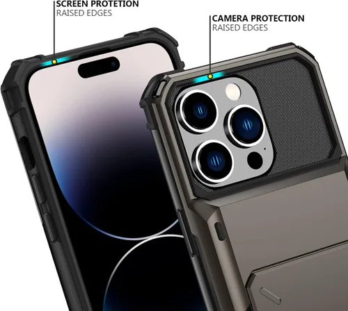 Vista 171 de Nvollnoe - Funda para iPhone 14 con tarjetero [tienda de 5 tarjetas] Negro - Almacenamiento más grande