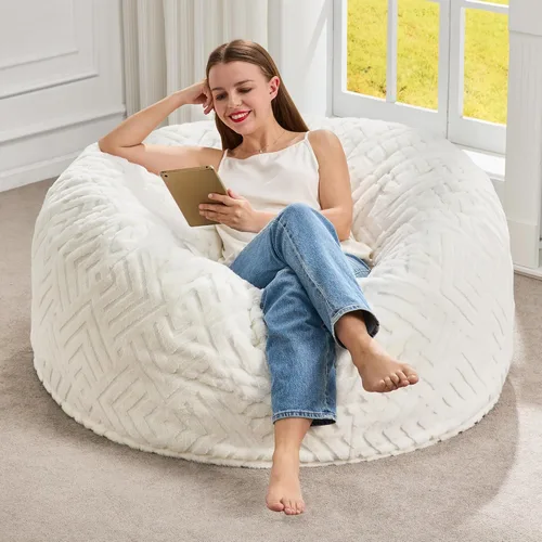 Vista 21 de Hobestluk Sillas Puf para Adultos, Silla Puf con Relleno, Sillas Puf Grandes con Funda Esponjosa en Relieve, Sillas Puf Gigantes para Adultos