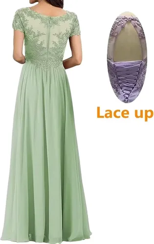 Vista 2 de Vestidos de madre de la novia con cuello en V para boda apliques de encaje vestido de graduación manga casquillo vestido formal de fiesta de noche