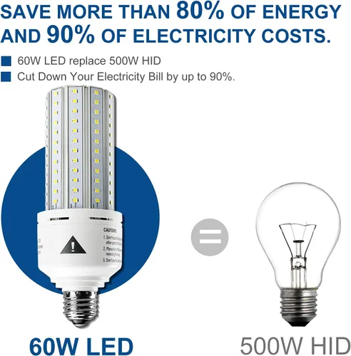 Vista 5 de Bombilla LED tipo maíz Mafuken de 500 W equivalente, 7500 lúmenes, bombillas LED de 60 W, super brillante, 5000 K, luz diurna blanca fría, E26/E27