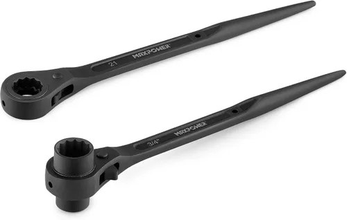 Vista 9 de MAXPOWER Llave de trinquete de andamio de 3/4 x 7/8 pulgadas, llave Spud Podger, funciones multifuncionales con barra de palanca de garra y cara