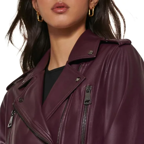 Vista 4 de DKNY Women's Zipped Detail Faux Leather Moto Jacket