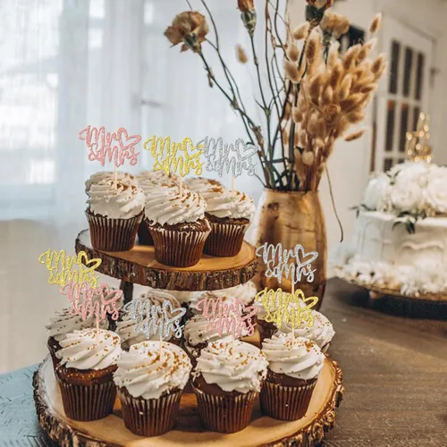 Vista 4 de 36 piezas de decoración para cupcakes con corazón de amor con purpurina para despedida de soltera, para boda, compromiso, cumpleaños, aniversario