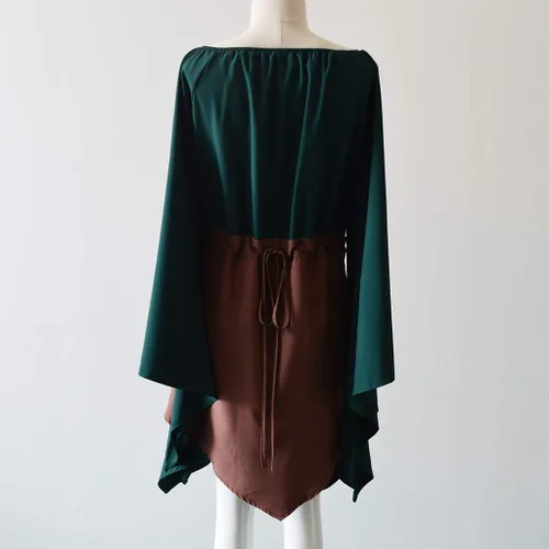 Vista 6 de Disfraz medieval renacentista para mujer vestido corto irlandés estilo pirata manga acampanada vestido corto tradicional irlandés