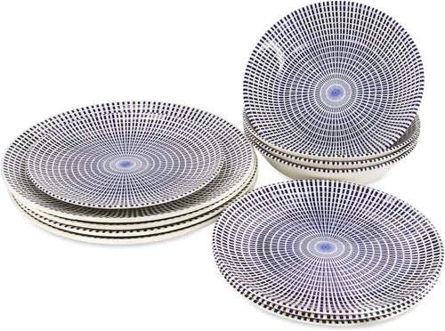 Vista 15 de TUDOR ROYAL - Juego de vajilla redonda de porcelana de 12 piezas, servicio para 4, diseño azul aster, multicolor floral, platos, tazones, tazas