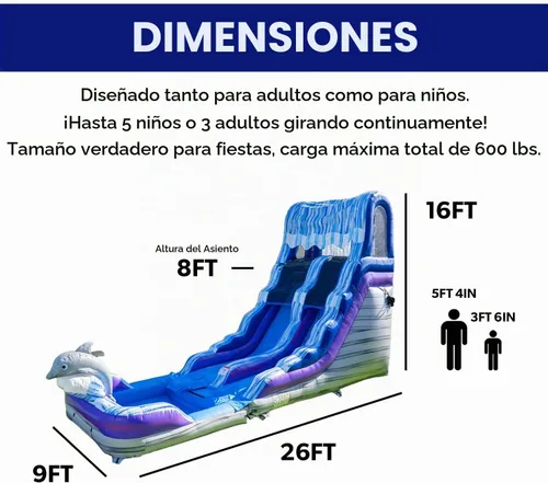 Vista 2 de HeroKiddo - Tobogán acuático inflable comercial de delfín de 16 pies con soplador