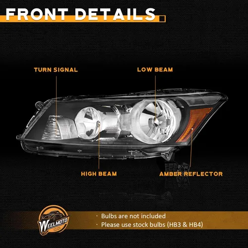 Vista 7 de WEELMOTO Par de faros delanteros para Honda Accord 4DR 2008-2012, repuesto para Honda Accord 4DR 2008, 2009, 2010, 2011, 2012, no es compatible