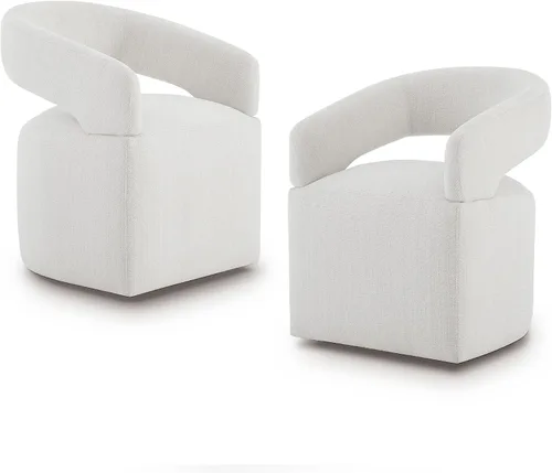 Vista 33 de KISLOT Juego de 1 sillas de comedor tapizadas con ruedas, color beige crema