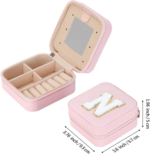 Vista 2 de Joyero pequeño organizador de viaje con espejo, regalos de moda para mujeres y adolescentes, estuche de viaje portátil de doble capa, cajas