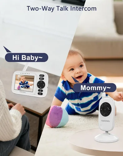 Vista 3 de HelloBaby Monitor sin WiFi Video Baby Monitor con cámara y audio - Pantalla de 3.2 pulgadas, conversación de 2 vías, visión nocturna, 8 canciones