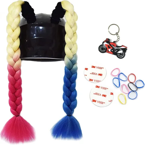 Vista 13 de 2 piezas de casco de coleta para motocicleta, cola de caballo, casco de bicicleta, trenzas de pelo para cualquier casco, decoración, copa