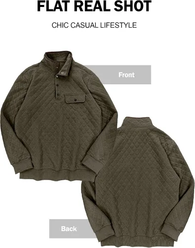 Vista 4 de PLEPAN Sudadera acolchada de manga larga para hombre, casual, cuello alto, con botones, de forro polar