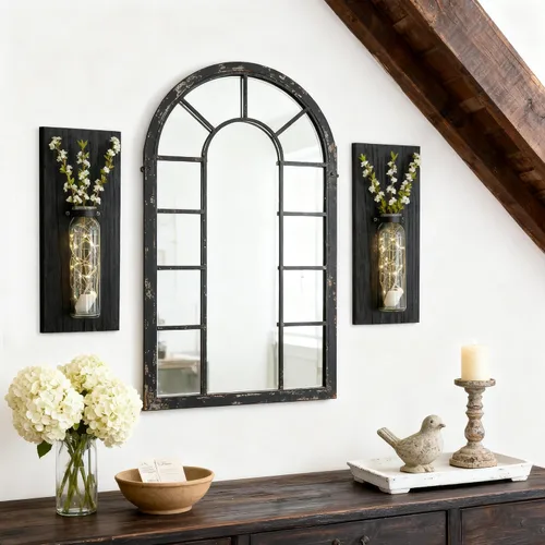 Vista 7 de Heiple Paquete de 2 Maceteros de Pared para Plantas de Interior, Decoración de Madera y Vidrio para Baño, Dormitorio, Sala de Estar, Jarrones
