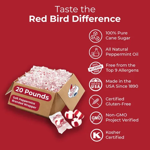 Vista 3 de Red Bird Caramelos de Menta Suave en Bolsitas, Caramelos en Granel Envueltos Individualmente, Envase de Marca, 9 kg