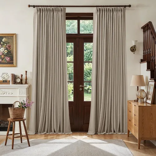 Vista 243 de Juego de 2 paneles de cortinas plisadas negras de 80 pulgadas para sala de estar, cortinas plisadas de lino con forro de 80 pulgadas de largo, 100%