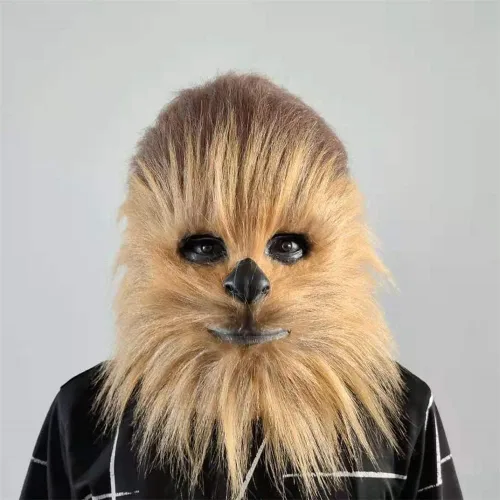 Vista 4 de Chewbacca Máscara de Ape Casco de cosplay de látex de cabeza completa, casco flexible para disfraz de Halloween, máscara suave