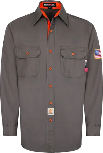 Vista 13 de BOCOMAL Camisas FR para hombre, resistentes al fuego, peso ligero, NFPA2112, camisa de soldadura ignífuga, acabado repelente al agua y al aceite
