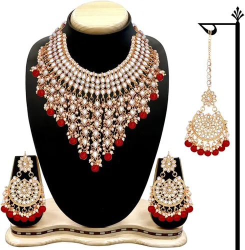 Vista 8 de Aheli Elegant Indian Wedding Wear Faux Kundan Studded Choker Necklace with Maang Tikka Set Ethnic Fashion Jewelry for Women