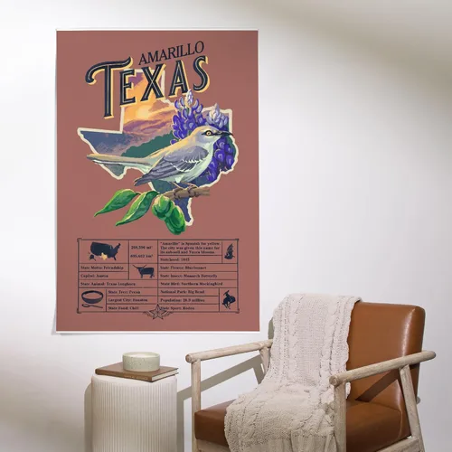 Vista 2 de Lantern Press 36x54 Inch Giclee Print, Amarillo, Texas, Facts About, State Series
