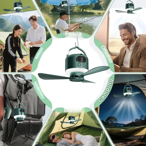 Vista 5 de Ventilador de techo inalámbrico portátil con control remoto, diseño de 3 aspas, batería de 10040 mAh operado por pilas, ventilador colgante