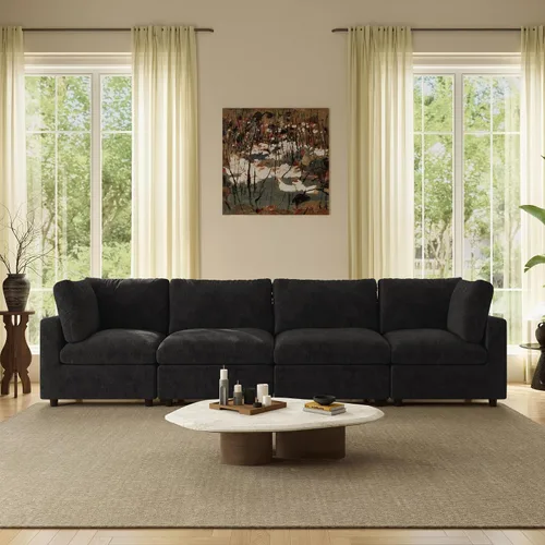Vista 33 de Sofá modular de nube seccional, moderno sofá en forma de L con otomana, 100 pulgadas, 3 plazas de felpilla para asiento profundo para sala de estar