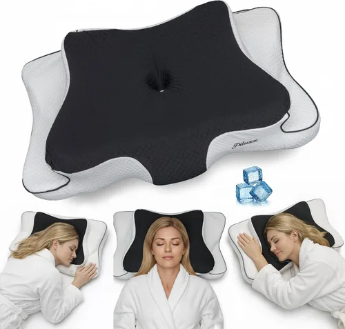 Vista 10 de Almohada cervical ergonómica para dormir – Almohada cervical de espuma viscoelástica refrescante para personas que duermen de lado y de espalda