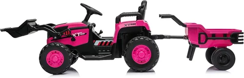 Vista 3 de Tractor de paseo 4 en 1 de 24 V con cargador frontal desmontable Rosa Blaze