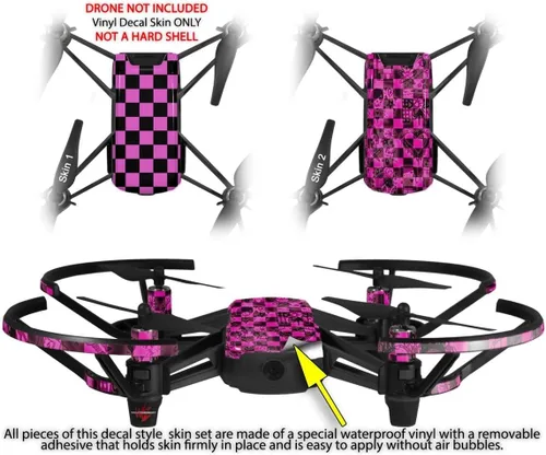 Vista 2 de Skin Decal Wrap 2 Pack Compatible with DJI Ryze Tello Checkers Pink Drone NOT Included