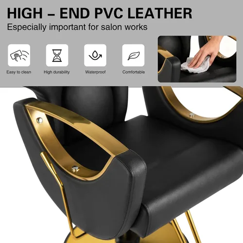Vista 8 de Silla de peluquería hidráulica, sillas de salón Silla giratoria de 360 grados, altura ajustable para estilista de peluquería de salón de tatuajes