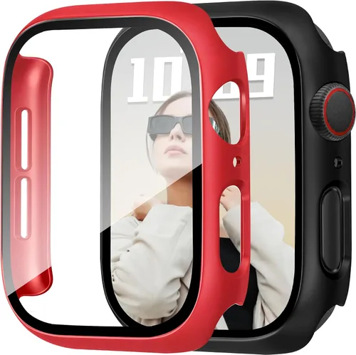 Vista 15 de JR.DM - Juego de 2 fundas de policarbonato duro de 38 mm con protector de pantalla de vidrio templado HD para Apple Watch Series 3/2/1, protector