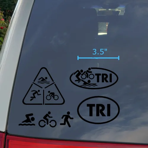 Vista 3 de Paquete de 4 calcomanías de triatlón: Ciclo de natación Correr, TRI, latido del corazón de triatlón (negro, pequeño ~ 3.5")