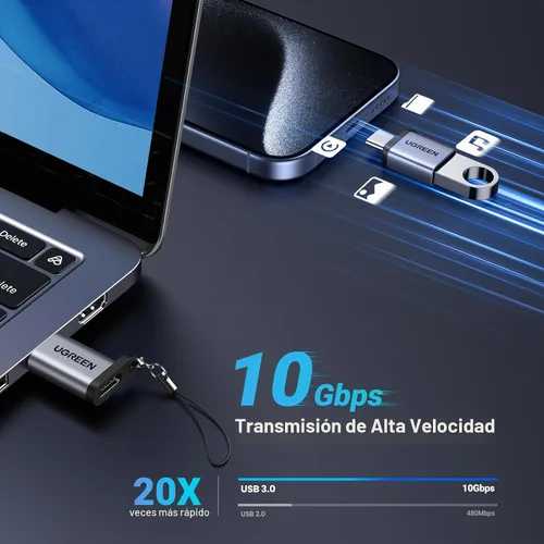 Vista 3 de UGREEN Paquete de 2 adaptadores USB a USB C, adaptador USB C hembra a USB macho de 10 Gbps compatible con iPhone 16 15, MacBook, iPad, Samsung