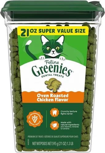Vista 12 de Greenies Golosinas dentales naturales para gatos adultos recomendadas por veterinarios felinos, sabor pollo asado al horno, bolsa de 2.1 onzas