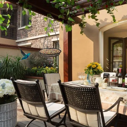 Vista 4 de Paquete de 2 comederos para pájaros con plataforma de malla metálica Atrae pájaros, colgando para jardín y patio
