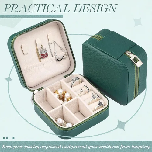 Vista 42 de Yinkin 12 piezas de mini joyero de viaje para dama de honor, organizador de aretes de piel sintética, accesorios de viaje a granel, soporte portátil