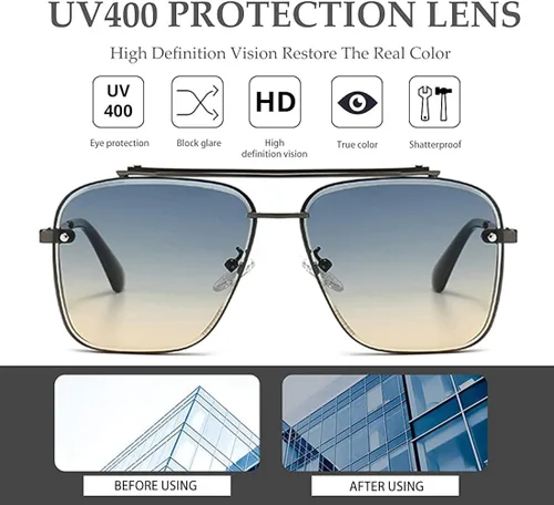 Vista 2 de PAMIX Gafas de sol cuadradas de moda para hombre y mujer estilo retro estilo degradado 100 protección UVAUVB
