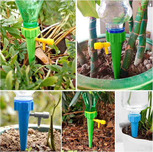 Vista 3 de Picos de riego automático para plantas, 20 piezas de inserto de maceta de riego automático, picos de riego de plantas con interruptor de válvula
