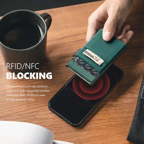 Vista 29 de VULKIT Billetera minimalista con ventana de identificación y bolsillo EDC con bolsillo desplegable para tarjetas de crédito y bloqueo RFID, diseño